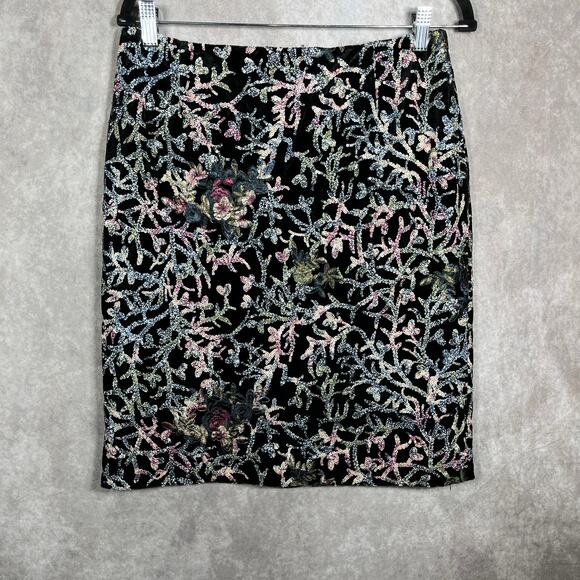 Tahari Dresses & Skirts - Tahari Pencil Straight Skirt Women Size 8 Black Velvet Sequins Knee Length Party
